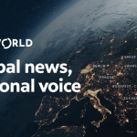 Logo TVP World na tle satelity
